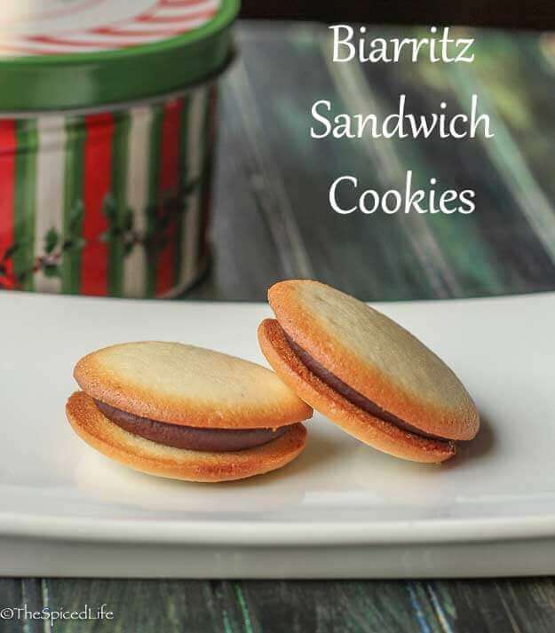 Biarritz Sandwich Cookies: crisp French butter cookies sandwiched around dark chocolate ganache