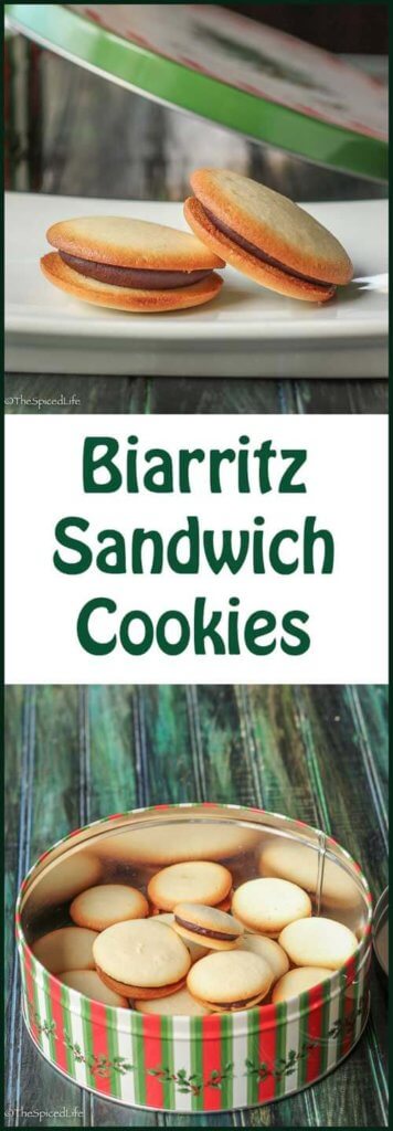 Biarritz Sandwich Cookies: crisp French butter cookies sandwiched around dark chocolate ganache