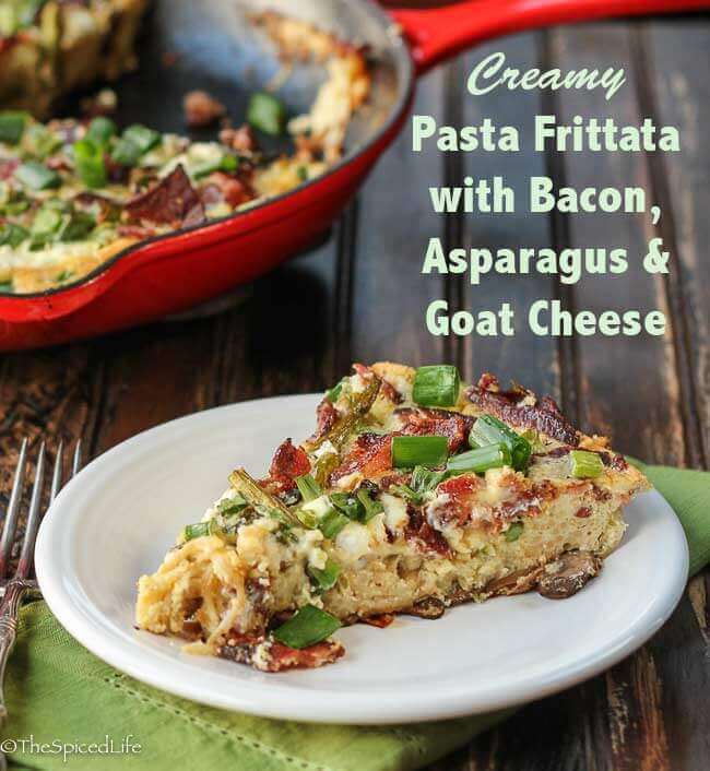 Creamy Pasta Frittata with Bacon, Asparagus and Goat Cheese