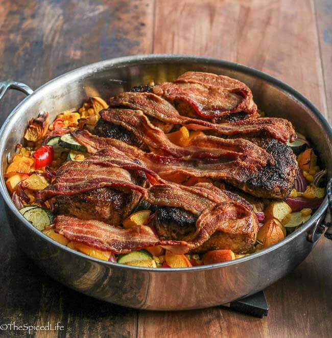 One Pan Spiced Pork Chops with Bacon