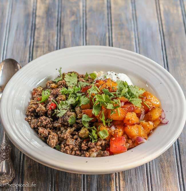 Middle Eastern Burrito Bowl with Peach Salsa