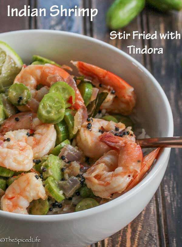 Indian Shrimp Stir Fried with Tindora