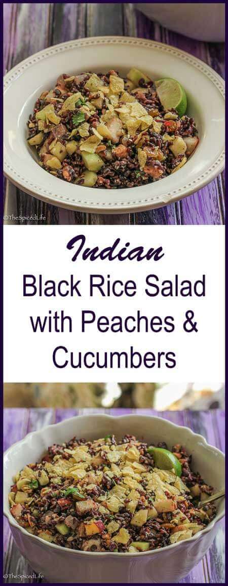 Indian Black Rice Salad with Peaches and Cucumbers (vegetarian)